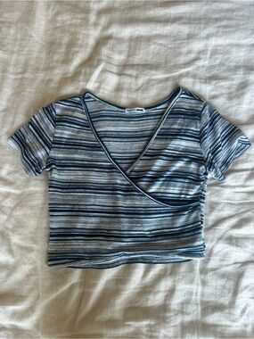 Fashion Nova Blue Stripe Wrap Crop Top
